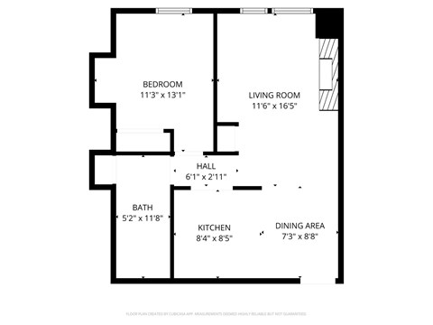 Floor plan for 1 bed, 1 bath, 700 sqft